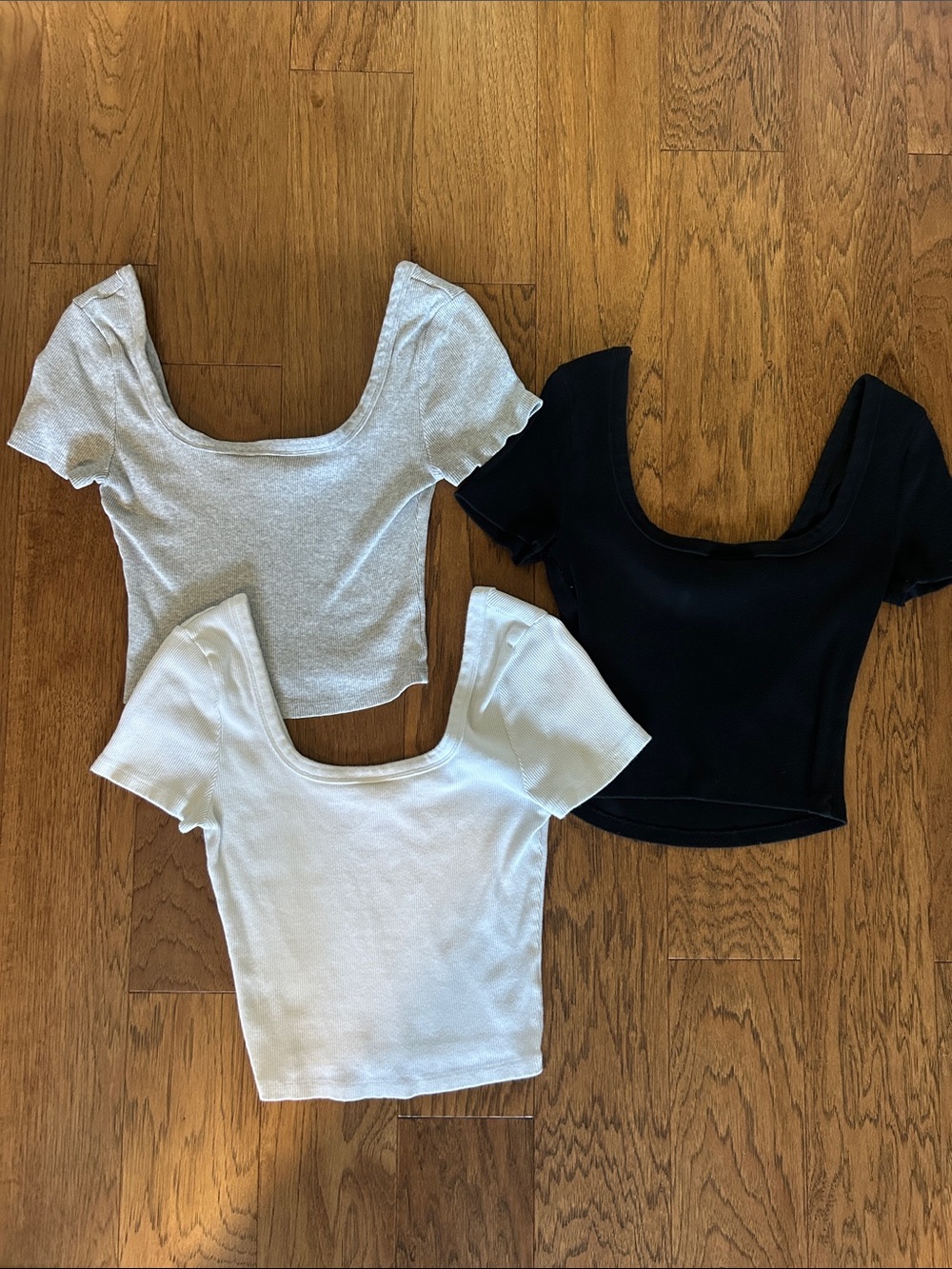 Universal Thread Crop Top Trio - Black, White, Heather Gray